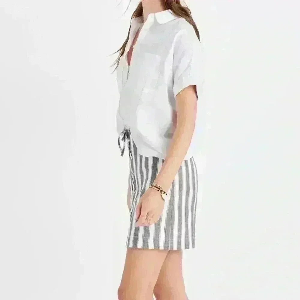 Madewell Linen/Cotton Gray & White Stripe Laced Up Mini Skirt Size 4